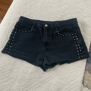 Denim shorts with silver stud details